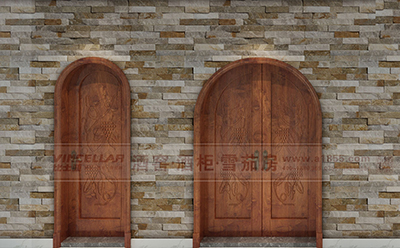 藝術係列實木雕花酒窖門效果圖